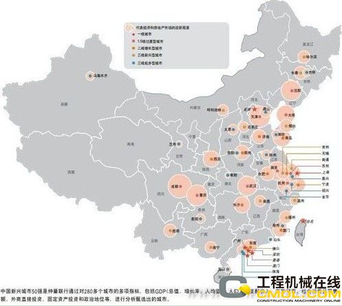 中国新兴城市50强分布图