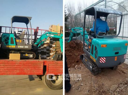 发往河北廊坊的SD15B小型挖掘机,用于市政工程,挖沟。